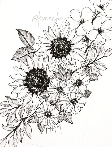 @gillianvidegar | Sunflower tattoos, Inspirational tattoos ... #tattooideas #sunflowertattoos Flower Tattoo Drawings, Tattoo Zeichnungen, Muster Tattoos, Men Tattoos, Sunflower Tattoos, Tiny Tattoo, Pola Sulam, Sunflower Tattoo, Hip Tattoo