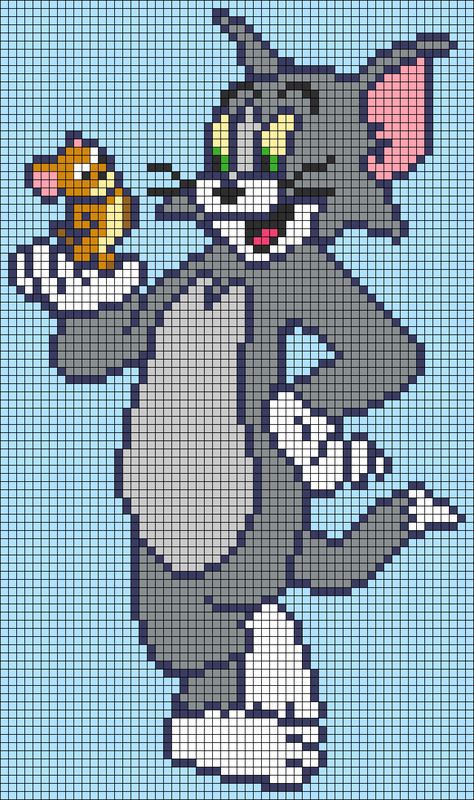 Pixel Art Animals, Jerry Mouse, Tom Cat, Disney Cross Stitch Patterns, Graph Crochet, Easy Pixel Art, Animal Knitting Patterns, Pixel Crochet, Pixel Art Grid