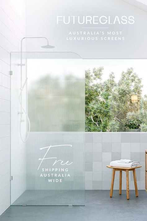 Glass Shower Screen, Shower Over Bath, Shower Screens, Minimal Interior Design, Coastal Beach House, Master Ensuite, Decorative Mirrors, Fluted Glass, Coastal Bathrooms