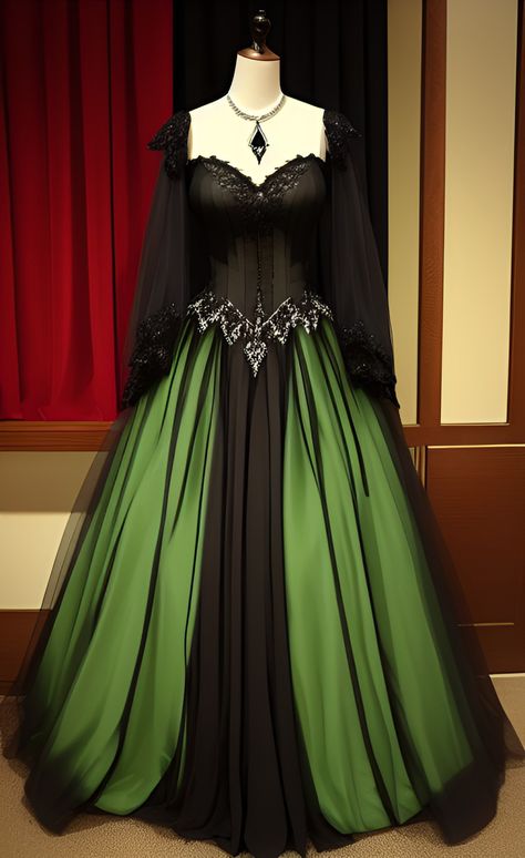 Black Masquerade Dress, Black And Green Wedding, Green And Black Dress, Wedding Dresses Long Sleeves, Black And Green Dress, Skeleton Dress, Victorian Wedding Dress, Dresses Long Sleeves, Green Wedding Dresses