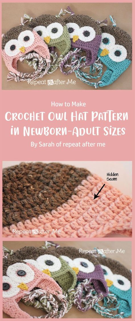 Baby Hat Free Crochet Pattern, Owl Crochet Pattern Free, Crochet Baby Hats Free Pattern, Crochet Hat Sizing, Kids Hats Patterns, Hat Free Crochet Pattern, Crochet Scarf For Beginners, Crochet Beanie Pattern Free, Crochet Owl Hat