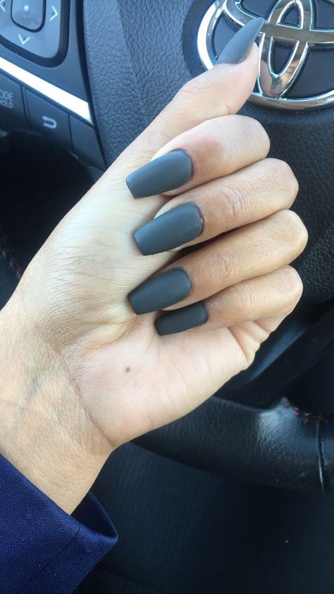 Charcoal Grey Matte Nails. Coffin shape. #nailart #nails #coffinnails #beauty #greynails #fashionnails #mattenails #vacationnails #designnails Matte Nails Coffin, Matte French Tip, Nails Coffin Shape, Grey Matte Nails, Ongles Gel French, Matte Acrylic Nails, Coffin Shape, Nail Styles, Nails Coffin