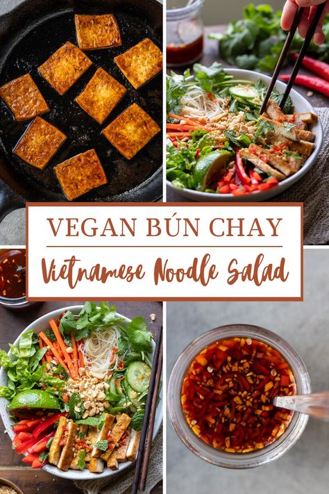 Vegan Bún Chay (Vietnamese Noodle Salad) Vegan Vietnamese Recipes, Vegan Vietnamese, Vietnamese Noodle Salad, Quick Vegan Meals, Simple Dressing, Chai Recipe, Vegan Asian, High Protein Vegan, Noodle Salad