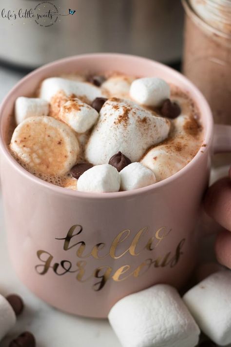 Slow Cooker Hot Chocolate Recipe on SoFabFood - This Slow Cooker Hot Chocolate recipe is creamy, dreamy, chocolate-y, and perfect for sharing with family and friends. Customize a mug by topping it with marshmallows, cinnamon, whipped cream, or chocolate candies! #ad #sofabfood #hotchocolate #marshmallows Aesthetic Hot Chocolate, Slow Cooker Hot Chocolate Recipe, Hot Chocolate Aesthetic, Mrs Fields Chocolate Chip Cookies, Slow Cooker Hot Chocolate, Cinnamon Whipped Cream, Design Chocolate, Drinks Healthy, Gluten Free Candy