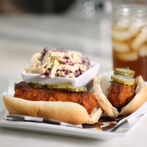 Chef Charity's Nashville Hot Brat - Beyond Meat - Go Beyond® Brats Recipes, Vegan Meat Recipe, Vegan Meat, Lunch Buffet, Nashville Hot, Crumble Recipe, Health Recipes, Recipes Vegetarian, Lunch Snacks