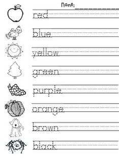 Practice color words - trace, write, color. K (NOTE: save as a PDF first; when I printed straight from Google, it came out weird. I've used CutePDF for years, it's free to download.) Handwriting Practice Free, Color Practice, Kindergarten Colors, Color Words, Spelling And Handwriting, Preschool Colors, Handwriting Worksheets, Word Practice, Kindergarten Writing