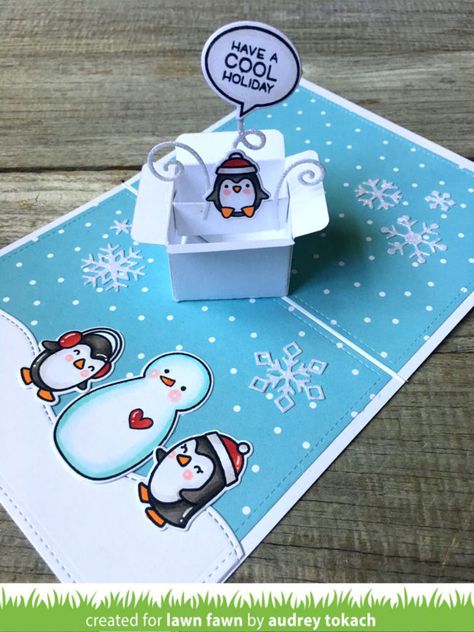 Lawn Fawn Intro: Mini Pop-Up Box - Lawn Fawn Bendy Cards, Fun Holiday Cards, Pop Up Christmas Cards, Christmas Critters, Pop Up Box, Moving Cards, Paper Pop, Pop Up Box Cards, Lawn Fawn Stamps