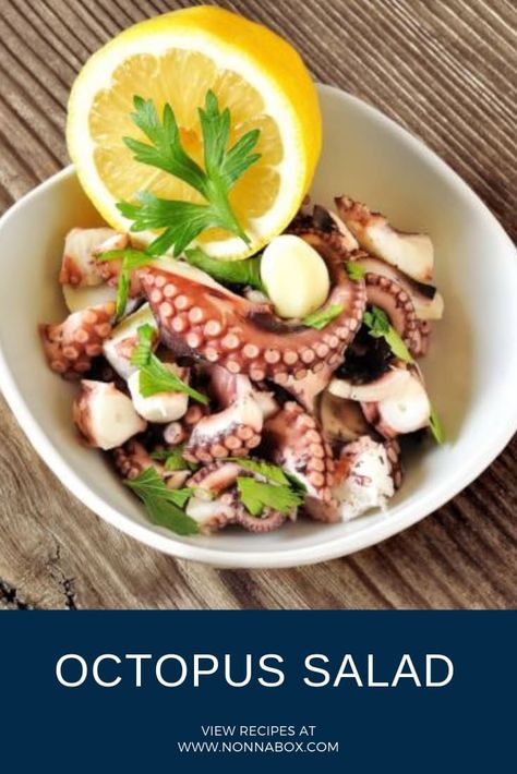 Easy Octopus Salad Recipe Canned Octopus Recipes, Small Octopus Recipe, Octopus Potato Salad, Octopus Salad Recipe, Octopus Dishes, Grilled Octopus Salad Recipe, Octopus Salad Italian, Salad Italian, Italian Seafood