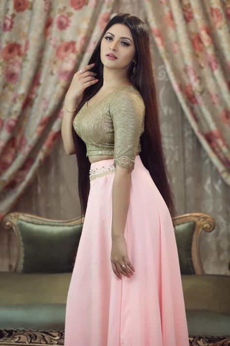 Skirt With Blouse, Pori Moni, Long Hair Women, Beautiful Long Hair, Pink Skirt, May 27, Indian Beauty Saree, Fashion Photoshoot, India Beauty