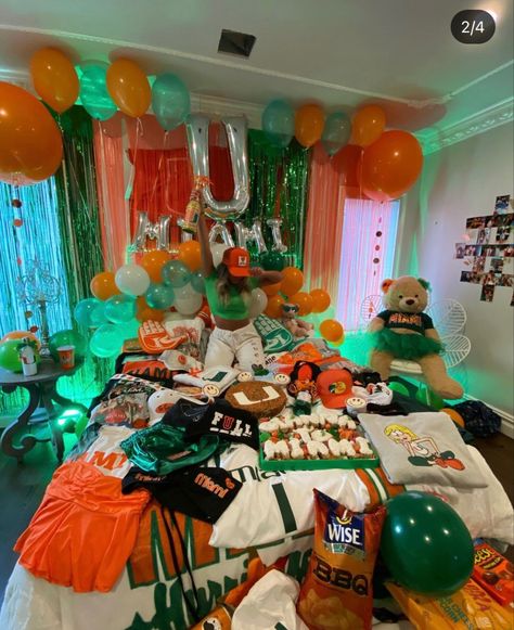 U Miami Bed Party, Umiami Bed Party, Miami Bed Party, College Acceptance Room Decorating, Hbcu Dorm Ideas, Famu College Acceptance, Famu College Aesthetic, University Of Miami Aesthetic, Hbcu Colleges