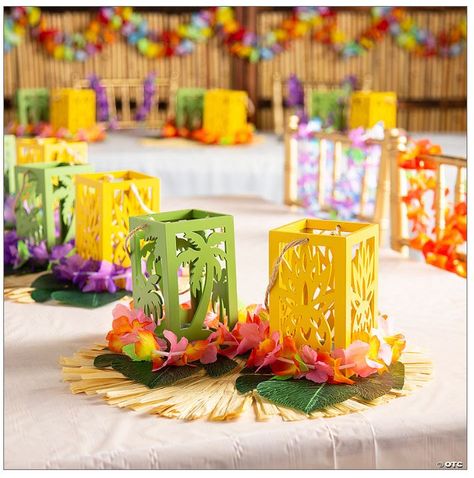 Beach Party Centerpieces, Hawaiian Centerpieces, Luau Centerpieces, Pineapple Centerpiece, Tropical Centerpieces, Tropical Theme Party, Colorful Centerpieces, Tree Lanterns, Luau Party Decorations