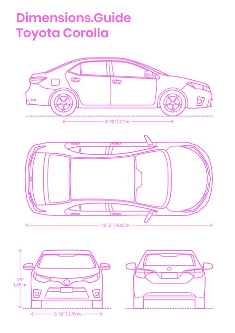 The Toyota Corolla is a globally best-selling car line of compact sedans produced by since 1966. Named after the Latin for ‘small crown’ the Corolla is known for being comfort and efficiency. The Toyota Corolla is 15’3” | 4.65 m in length, 5’10” | 1.78 in width, and has a height of 4’9” | 1.45 m. Downloads online #design #cars #toyota #corolla Car Dimensions, 2024 Wishes, Car Symbols, Cars Toyota, Architectural Plan, Small Crown, Design Cars, Cars Suv, Car Detail