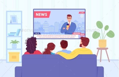 Family Watching News Eating Popcorn, Family Sofa, Back View, Kids Watches, Watch Tv Shows, Live News, Watch Tv, Watching Tv, Tv News