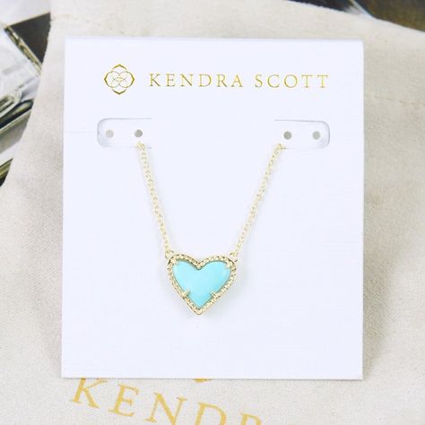 Nwt Kendra Scott Ari Heart Necklace I Will Not Accept Offers For A Bundle Deal, A 15% Discount Will Apply Automatically. - Light Blue Magnesite - Chain: 15" + 2" Extension; - Pendant Approx. 1 1/2" X 1 1/2" - Gold Plated - Lobster Clasp Brand New With Holder Card And Pouch, No Gift Box. Please Check My Store For Other Colors And Styles!! Kendra Scott Blue Necklace, Purple Kendra Scott Necklace, Dc Fits, Procreate Pocket, Bday List, Preppy Jewelry, Kendra Scott Necklace, Jewelry Essentials, Birthday Wishlist