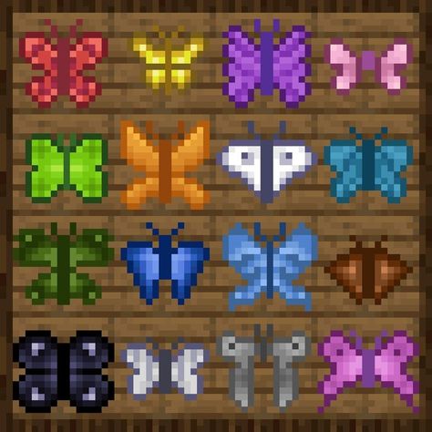 This texturepapck changess all 16 dye items to look like butterflies Most dyes are related to flowers so I felt that turning them into butteeflies... Minecraft Butterfly, Minecraft Logo, Cherry Leaf, Minecraft 1, Minecraft Mods, Circle Art, Texture Packs, Minecraft Skins, Unique Paintings