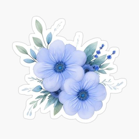 Cute Blue Stickers, Flower Stickers Printable, Blue Flower Sticker, Sticker Freebies, Tiny Stickers, Blue Stickers, Wallpaper Notebook, Handmade Fabric Bags, Desain Quilling