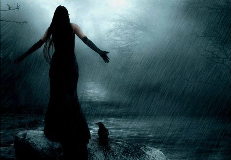 Crow Goddess, Goddess Morrigan, Rainy Day Wallpaper, Dark Side Of Me, Gothic Noir, Girl In Rain, Love Rainy Days, I Love The Rain, Dark Night Of The Soul