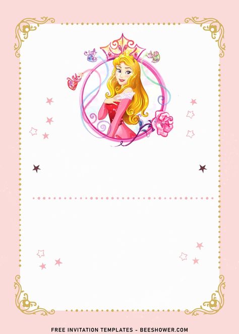 Princess Aurora Invitation Template, Sleeping Beauty Invitation Template, Princess Aurora Invitation, Disney Princess Baby Shower, Disney Princess Invitations, Princess Frame, Vintage Disney Princess, Free Printable Baby Shower Invitations, Princess Baby Shower Invitation