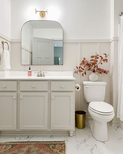 Pale Oak by Benjamin Moore Pale Oak Bathroom Vanity, Pale Oak Wainscoting, Benjamin Moore Pale Oak Bathroom, Pale Oak Benjamin Moore Trim, Pale Oak Benjamin Moore Bathroom, Pale Oak Bathroom, Pale Oak Cabinets Benjamin Moore, Benjamin Moore Pale Oak Cabinets, Benjamin Moore Tapestry Beige