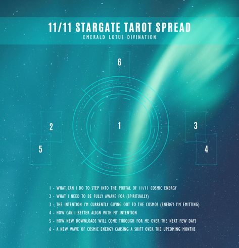 11/11 Stargate Tarot Spread — Emerald Lotus Divination Oracle Card Spreads, Tarot Reading Spreads, Tarot Magic, Tarot Card Spreads, Tarot Tips, Tarot Spread, The Hierophant, Tarot Card Readers, Free Tarot