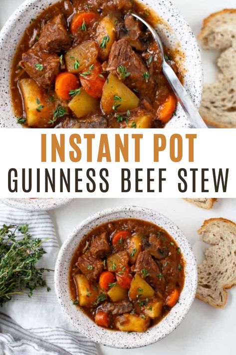 The perfect recipe to add to your St. Patrick's Day feast. Instant Pot Guinness Beef Stew is super hearty and inherently Irish! If you don't have an Instant Pot, you can easily customize this for the slow cooker or stovetop. Instant Pot Beef Stew Recipe, Barber Of Seville, Instant Pot Beef Stew, Guinness Beef Stew, Irish Beef Stew, Homemade Beef Stew, Irish Stew, Pot Beef Stew, Guinness Beer