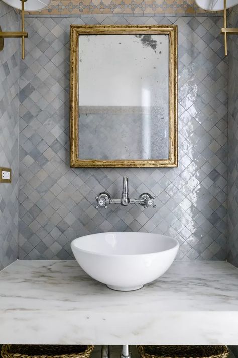 21 Zellige Tile Bathroom Ideas That Will Transform Your Space | Hunker Zellige Tile Bathroom, Walk In Shower Designs, Bad Inspiration, Chrome Faucet, Zellige Tile, Blue Bathroom, Grey Bathrooms, Marble Bathroom, House Bathroom