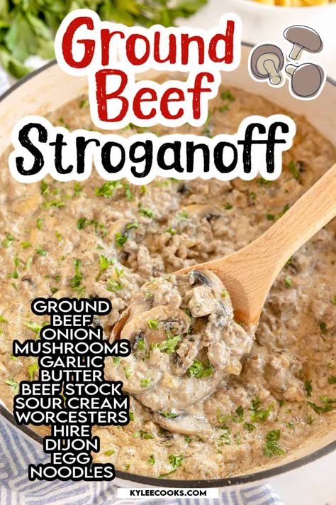 Beef Stroganoff Cream Cheese, Ground Beef Mushrooms, Ground Beef Stroganoff Recipe, Classic Beef Stroganoff, Hamburger Stroganoff, Best Ground Beef Recipes, Easy Mac N Cheese, Beef Stroganoff Recipe, Ground Beef Stroganoff