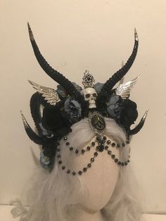 Horns Headpiece, Demon Witch, Dark Demon, Gothic Dragon, Floral Headdress, Goth Wedding, Headpiece Jewelry, Magical Jewelry, Gothic Wedding