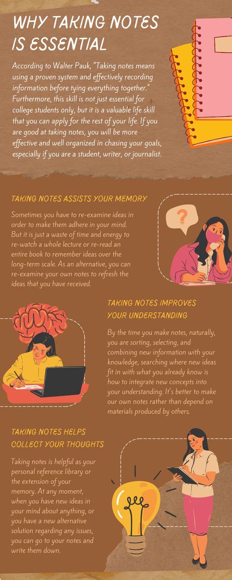 Why Taking Notes is Essential Infographic Goals Writing, Student Diary, English Knowledge, College Essentials, Infographic Template, Writing Notebook, Taking Notes, Infographic Templates, Canva Templates