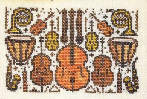 French Horns, Colorwork Chart, Clarinets, Stitching Projects, Saxophones, Cellos, French Horn, Double Bass, Stitch Embroidery