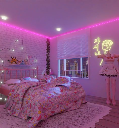 Sims 4 Girly Room, Pink Themed Bedroom, Sims 4 Blender Scenes, Bedroom Kawaii, Sims 4 Blender, Blender Scenes, Blender Scene, Cute Bedrooms, Girl Apartment Decor