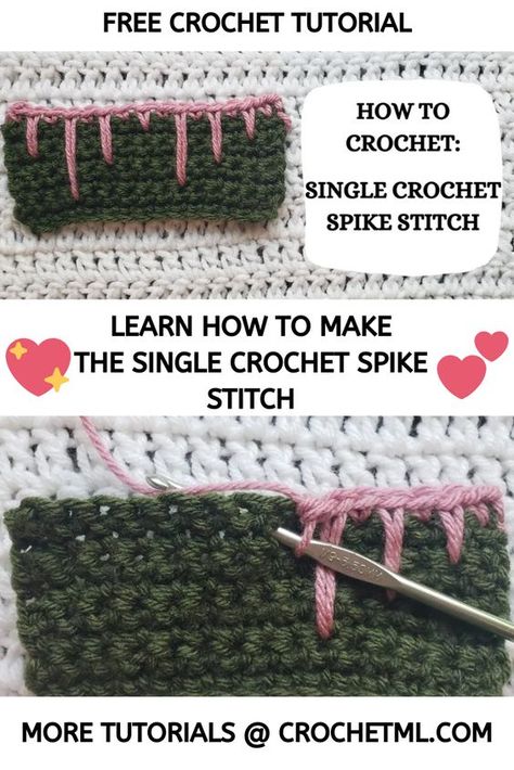 Spike Stitch Crochet, Crochet Spike Stitch, Crochet Single Crochet, Spike Stitch, Diy Beginner, Beginner Crochet Tutorial, Pattern Hack, Easy Crochet Stitches, Stitch Tutorial