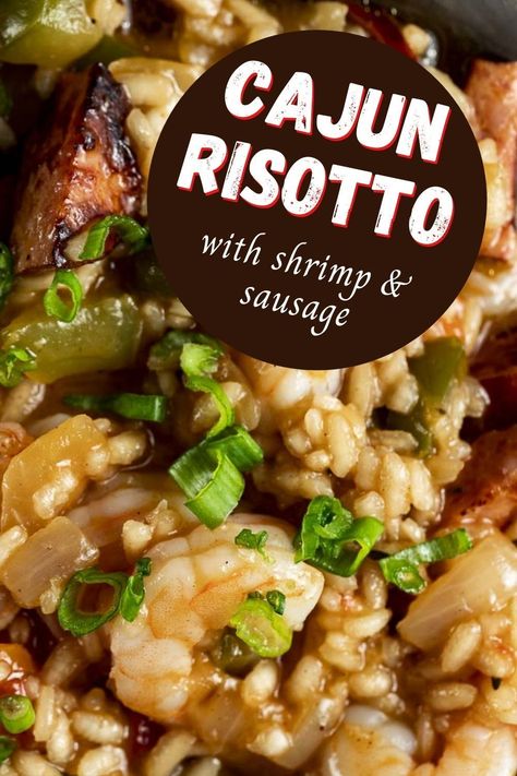 Jambalaya Risotto, Arborio Rice Recipes, Risotto With Shrimp, Cajun Seasonings, Shrimp And Sausage Jambalaya, Rice Risotto, Sausage Jambalaya, Shrimp And Sausage, Chef Boyardee