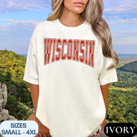 Comfort Colors Wisconsin Shirt, Midwest T Shirt Gift Wisconsin Tshirt State Name Shirt WI Tee Shirt College Apparel University Shirt Top by AllianasCreations on Etsy College Apparel, University Shirt, Top Gifts, College Outfits, Shirt Top, Comfort Colors, Wisconsin, San Jose, Sweater Top