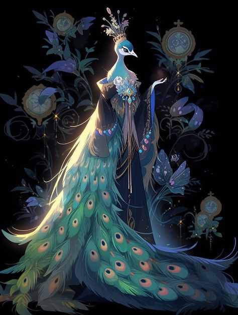 Peacock Aarakocra, Anthropomorphic Ideas, Mythical Creatures Fantasy, Animal Tails, Interesting Animals, Fantasy Races, Monster Art, Illustration Sketches, Anime Character Drawing