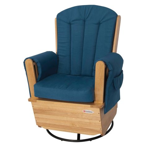 Foundations SafeRocker SS Swivel Glider Rocker - Natural/Blue - 4303046 Glider Rocker Cushions, Daycare Furniture, Storage Seat, Glider Rocking Chair, Nursery Glider, Glider Rocker, Landscaping Inspiration, Nursery Chair, Glider Chair