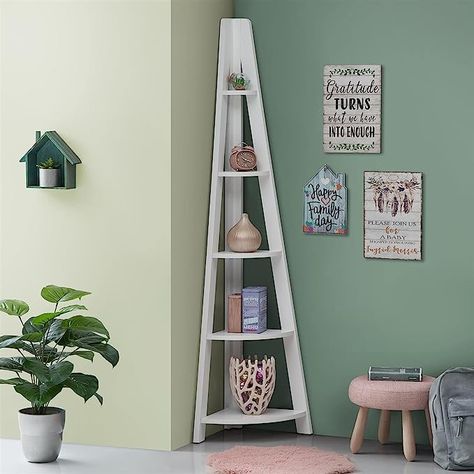 White Corner Shelf, Ladder Shelving Unit, Corner Ladder Shelf, Wooden Ladder Shelf, Corner Shelf Unit, Corner Shelving Unit, Wall Shelving Units, Corner Bookshelves, Open Wall