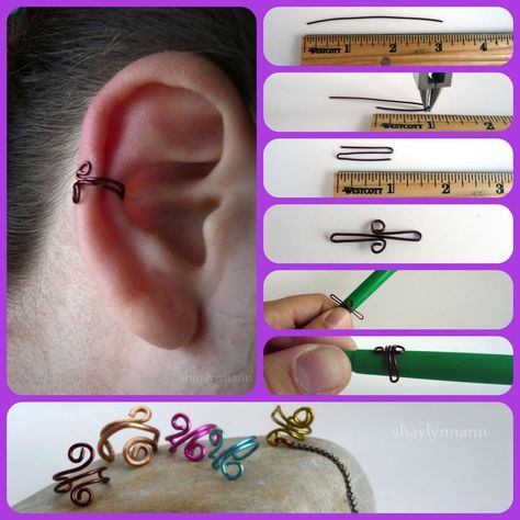 Diy Fake Earrings, Ear Cuff Diy, Cuffs Diy, Piercing Chart, Fake Earrings, Diy Jewelry Unique, Pola Gelang, Seni Origami, Fake Piercing