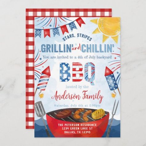 Red White and Blue 4th of July Backyard BBQ Party Independence Cards - red white and blue, firework, patriotic, 4th of july, independence day, american flag, bbq, block party, memorial day, summer party Blue Themed Party, Watercolor Fireworks, American Themed Party, Bbq Party Invitations, Backyard Bbq Party, Classic Invitation, Bbq Invitation, Business Invitation, Barbecue Party