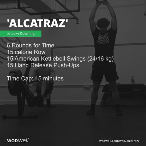 6 Rounds for Time; 15 calorie Row; 15 American Kettlebell Swings (24/16 kg); 15 Hand Release Push-Ups; Time Cap: 15 minutes Wods Crossfit, Crossfit Workouts Wod, Rower Workout, Rowing Machine Workout, Crossfit Workouts At Home, Rowing Workout, Wod Workout, Dumbell Workout, Crossfit Wod