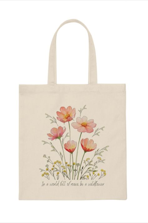 Flower Tote Bag Design, Wild Flower Design, Unique Tote Bag, Flower Drawing Design, Stylish Tote Bag, Bag Design, Bag Canvas, Wild Flower, Reusable Bags