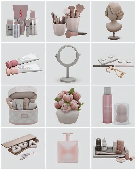 Sims 4 Vanity Essentials CC Finds The Sims 4 Cc Make Up Collection, Sims4 Cc Game Mods, Sims 4 Make Up Decor, Make Up Clutter Sims 4 Cc, Bathroom Decor Cc Sims 4, Sims 4 Custom Furniture, Decorations Cc Sims 4, Sims 4 Cc Small Dining Table, S4mm Furniture