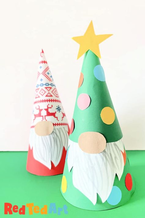 3d Paper Christmas Gnomes - Red Ted Art - Kids Crafts Christmas Art For Kids, Construction Paper Crafts, Paper Christmas Ornaments, Preschool Christmas Crafts, Christmas Crafts For Kids To Make, Christmas Paper Crafts, Preschool Christmas, Christmas Gnomes, Easy Christmas Crafts