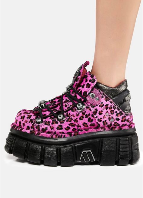 New Rocks, Chunky Ankle Boots, Flame Design, New Rock, Buckle Boots, Black Doll, Platform Ankle Boots, Chunky Platform, Pink Leopard