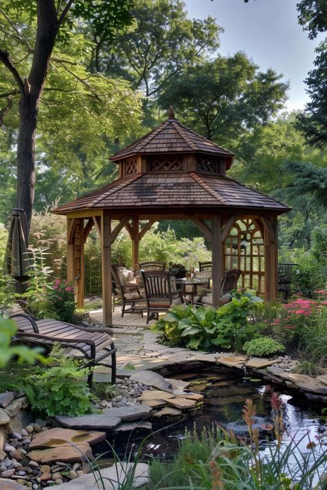 Flower Bed Edging Ideas, Bed Edging Ideas, Gazebo Ideas Backyard, Hexagon Gazebo, Medieval Garden, A Willow Tree, Flower Bed Edging, Red Dining Room, Backyard Sanctuary