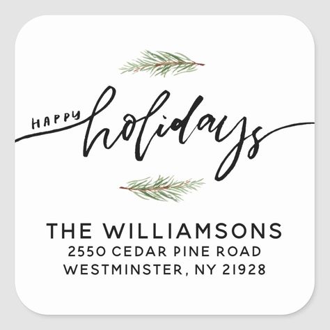 Dress up your packages or envelopes with this return address sticker featuring "Happy Holidays" in a hand lettered calligraphy font framed by 2 rustic pine boughs. Add your name and address to customize. Holiday Calligraphy, Holiday Fonts, Christmas Calligraphy, Holiday Lettering, Happy Holiday Cards, Christmas Holiday Cards, Hand Of Cards, Christmas Card Design, Christmas Paintings