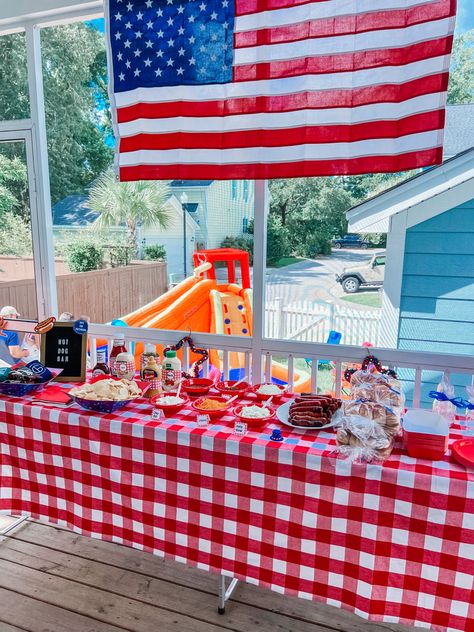 Fourth Of July Pool Party Ideas, 4th Of July Bachelorette Party, Red White And 2 Birthday, Red White And Blue Birthday Party, Party Hot Dog Bar, Fourth Of July Birthday Party, Fourth Of July Pool Party, Red White And Two Birthday, Red White And Blue Birthday