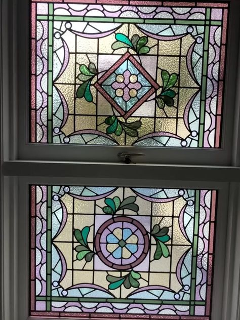 Victorian style leadlight/ stained glass bathroom window Paddington Stained Glass Bathroom Window, Victorian Stained Glass Windows, Stained Glass Bathroom, Victorian Remodel, Mom Bathroom, House Rehab, Leadlight Windows, Stained Glass Window Film, Bathroom Window