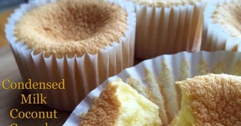 This condensed milk cupcake has a nice velvety texture and a nice aroma of coconut and milk. Although the top was not prettily baked, the go... Condensed Milk Cupcakes, Milk Cupcakes, Coconut Cupcake, Coconut Cupcakes, Steamed Cake, Cupcakes Recipe, Chinese Recipes, Condensed Milk, Cupcake Recipes