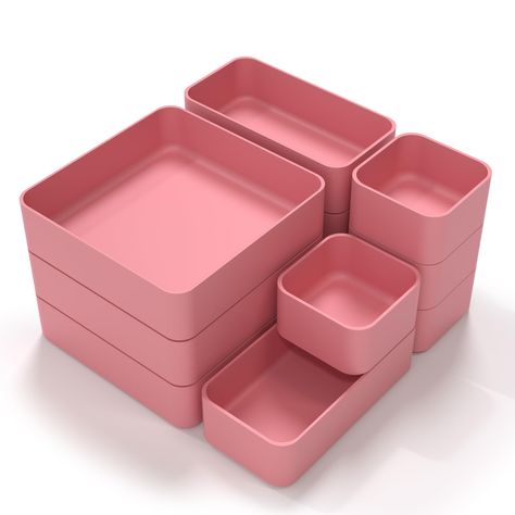 PRICES MAY VARY. INCLUDES: 11 stackable drawer organizer trays each measuring 2 inches deep. Tray measures 6.8 x 6.8 inches (3 pack), 3.4 x 6.8 inches (4 pack), 3.4 x 3.4 inches (4 pack). DRAWER FRIENDLY: The shallow 2 inch depth allows you to easily store products in common size desk and vanity drawers without overfilling the tray. Perfect for any place in your office or home. STACKABLE AND SPACE SAVING: These stackable drawers are designed to save space, can be stackable with our makeup organi Desk And Vanity, Stackable Drawers, Bedroom Tidy, Desk Drawer Organizer, Bathroom Dresser, Closet Storage Drawers, Storing Makeup, Pink Desk, Vanity Drawers